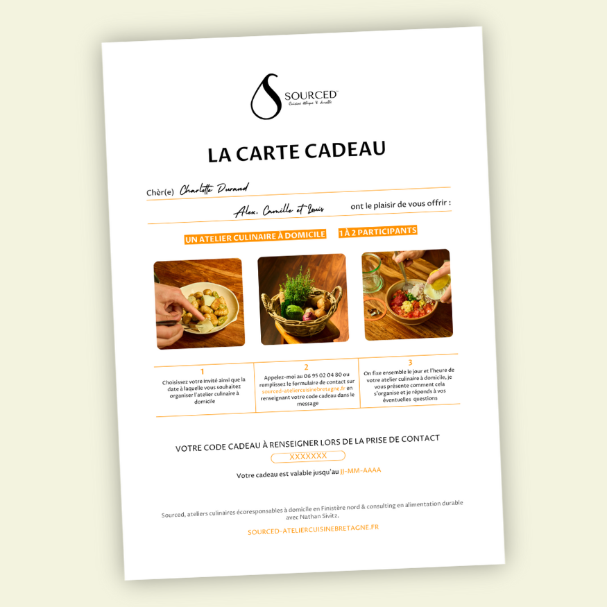 Carte Cadeau Digitale Atelier Cuisine Sourced